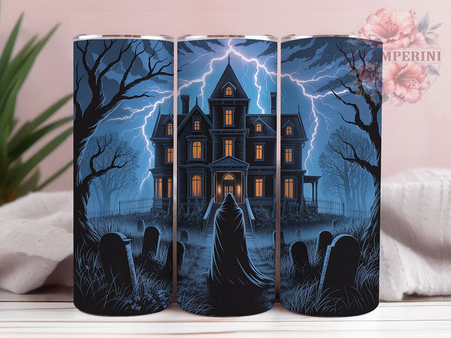Haunted House Grim Reaper Tumbler, Spooky Mansion Wrap, Grim Reaper Cup, Halloween Haunted Design, Gothic Halloween Tumbler, 20oz Tumbler Wrap, Scary Halloween Sublimation Sublimation Li Zamperini 