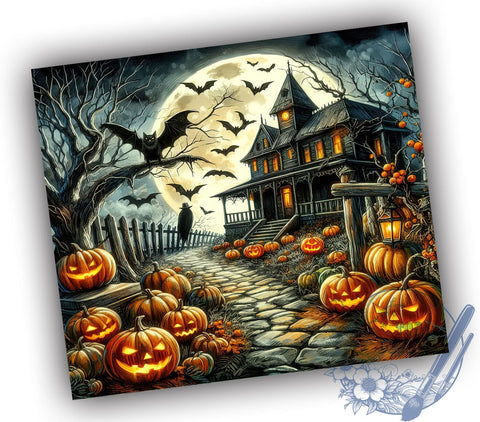 Haunted House Halloween 20oz Skinny Tumbler, Spooky Season Tumbler Png, Straight & Tapered Tumbler Wrap, Instant Digital Download Sublimation ToriDesigns 