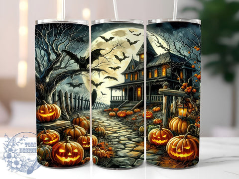 Haunted House Halloween 20oz Skinny Tumbler, Spooky Season Tumbler Png, Straight & Tapered Tumbler Wrap, Instant Digital Download Sublimation ToriDesigns 