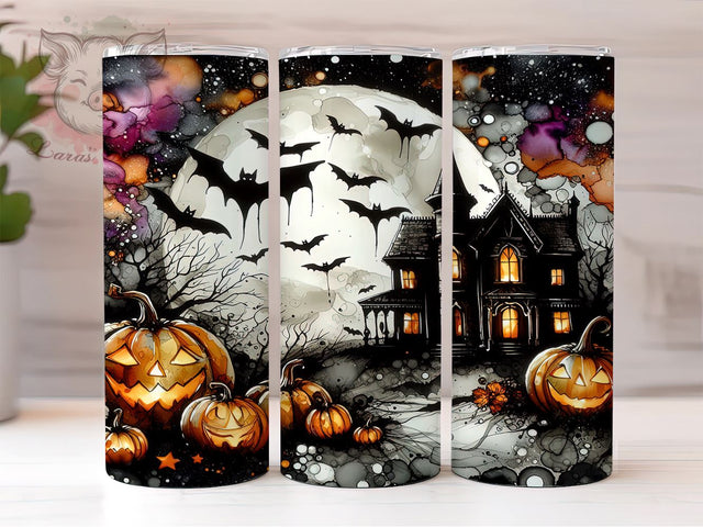 Haunted House Halloween 20oz Tumbler Png, Straight & Tapered Tumbler Png, Spooky Season Tumbler Png, Digital Download PNG Sublimation Lara' s Designs 