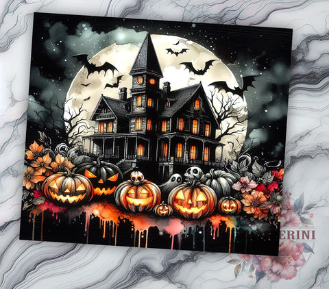 Haunted House Halloween 20oz Tumbler Wrap PNG, Spooky Season Tumbler Png, Straight & Tapered Tumbler Wrap, Instant Digital Download Sublimation Li Zamperini 