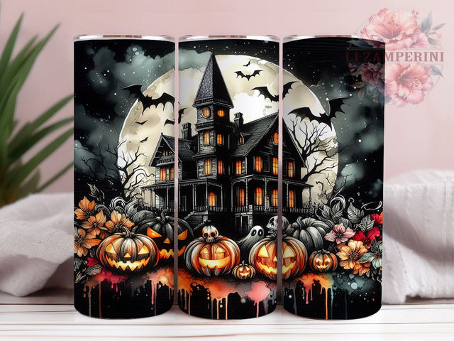 Haunted House Halloween 20oz Tumbler Wrap PNG, Spooky Season Tumbler Png, Straight & Tapered Tumbler Wrap, Instant Digital Download Sublimation Li Zamperini 