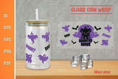 Haunted House Halloween Glass Can Wrap 16Oz SVG SVG Slim Studio 