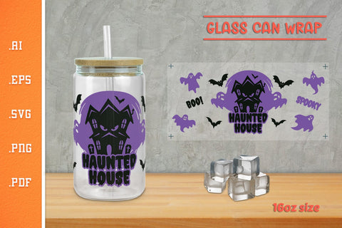 Haunted House Halloween Glass Can Wrap 16Oz SVG SVG Slim Studio 