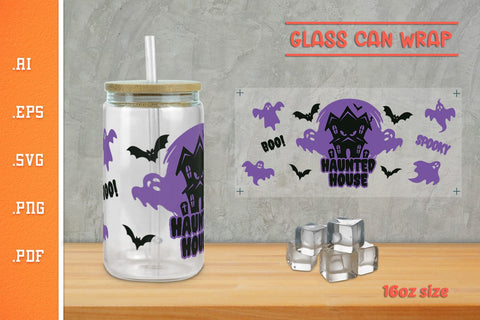 Haunted House Halloween Glass Can Wrap 16Oz SVG SVG Slim Studio 