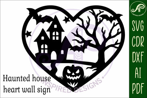Haunted house Halloween heart laser cut wall sign SVG APInspireddesigns 