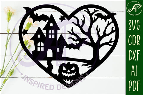 Haunted house Halloween heart laser cut wall sign SVG APInspireddesigns 