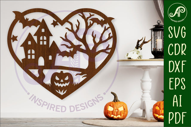 Haunted house Halloween heart laser cut wall sign SVG APInspireddesigns 