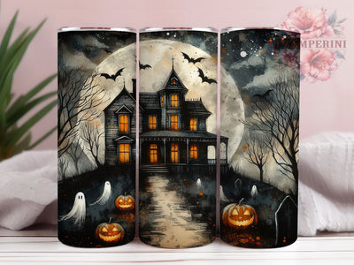 Haunted House Halloween Tumbler, Halloween Night Wrap, Spooky Mansion Cup, Haunted Halloween Design, 20oz Tumbler Wrap, Gothic Halloween Sublimation, Scary House Drinkware Sublimation Li Zamperini 