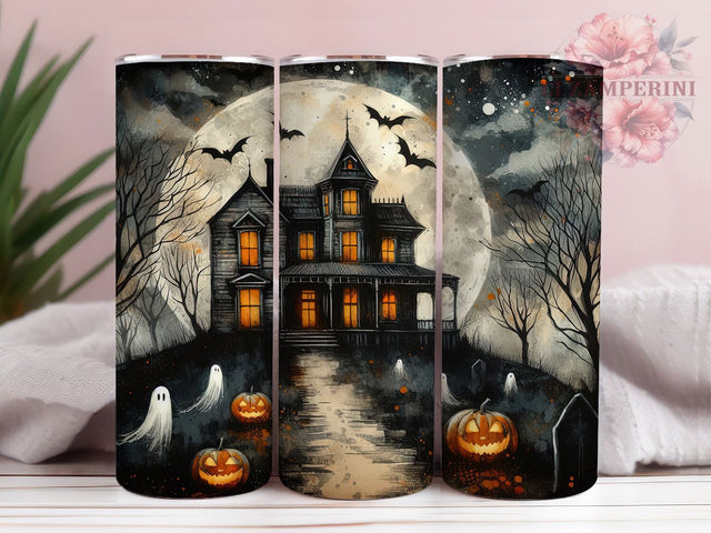 Haunted House Halloween Tumbler, Halloween Night Wrap, Spooky Mansion Cup, Haunted Halloween Design, 20oz Tumbler Wrap, Gothic Halloween Sublimation, Scary House Drinkware Sublimation Li Zamperini 