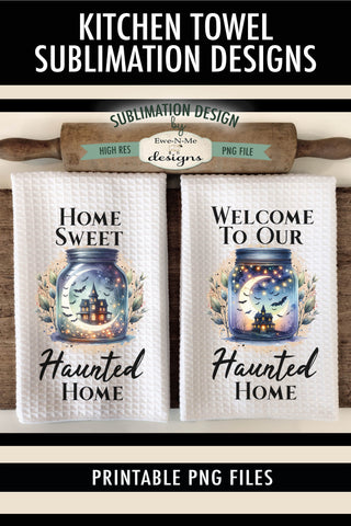 Haunted House Jars Halloween Kitchen Towel Sublimation PNG Sublimation Ewe-N-Me Designs 