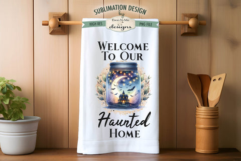 Haunted House Jars Halloween Kitchen Towel Sublimation PNG Sublimation Ewe-N-Me Designs 