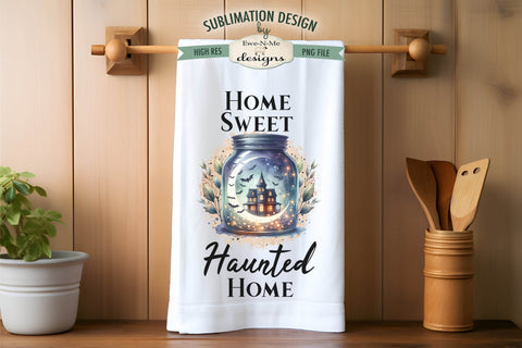 Haunted House Jars Halloween Kitchen Towel Sublimation PNG Sublimation Ewe-N-Me Designs 