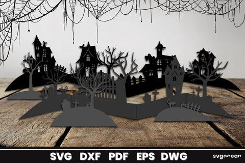 Haunted House Landscape Paper Cut SVG SvgOcean 