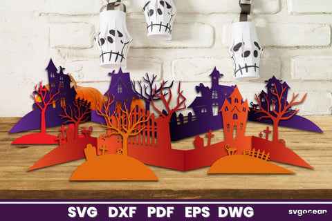 Haunted House Landscape Paper Cut SVG SvgOcean 