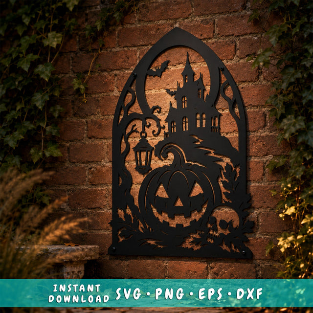 Haunted House Laser SVG | Jack O Lantern SVG | Spooky Castle Dxf | Halloween Metal Art | Plasma Cut File | CNC Decor SVG HappyDesignStudio 