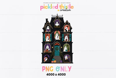 Haunted House PNG with Ghosts, Cute Halloween PNG SVG Pickled Thistle Creative 