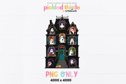 Haunted House PNG with Ghosts, Cute Halloween PNG SVG Pickled Thistle Creative 