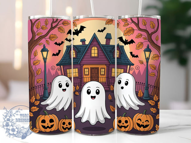 Haunted House Pumpkin Ghost Tumbler, Pumpkin Ghost Tumbler Wrap, 20Oz Skinny Tumbler Wrap, Haunted House Sublimation, Spooky Pumpkin Drinkware, Ghost House Halloween Wrap, Gothic Haunted Season Tumbler Sublimation ToriDesigns 