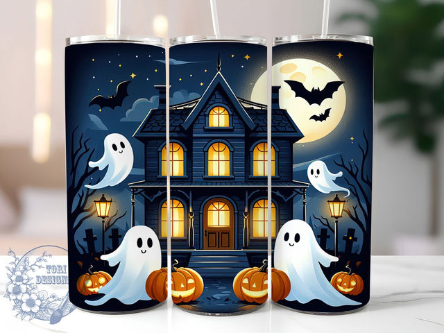 Haunted House Pumpkin Ghost Tumbler, Pumpkin Ghost Tumbler Wrap, 20Oz Skinny Tumbler Wrap, Haunted House Sublimation, Spooky Pumpkin Drinkware, Ghost House Halloween Wrap, Gothic Haunted Season Tumbler Sublimation ToriDesigns 