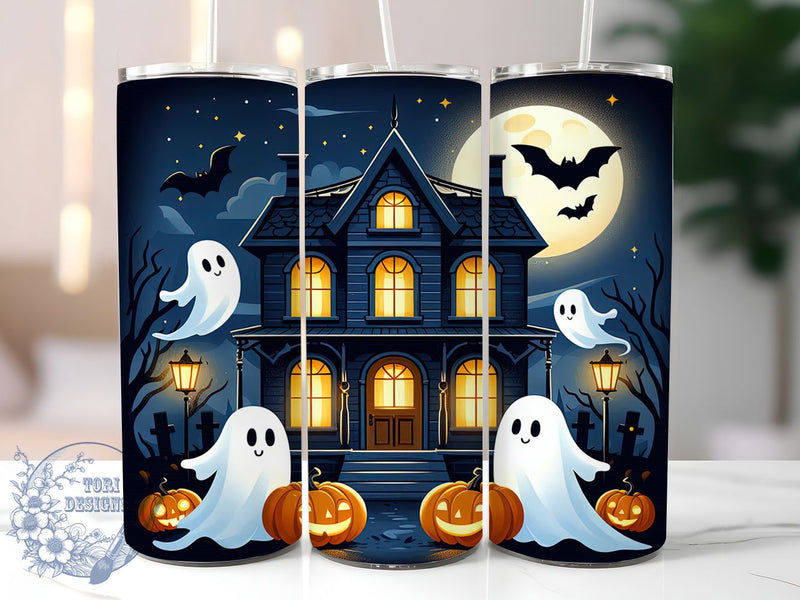 Haunted House Pumpkin Ghost Tumbler, Pumpkin Ghost Tumbler Wrap, 20Oz Skinny Tumbler Wrap, Haunted House Sublimation, Spooky Pumpkin Drinkware, Ghost House Halloween Wrap, Gothic Haunted Season Tumbler Sublimation ToriDesigns 