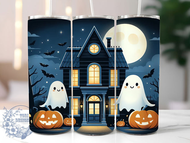 Haunted House Pumpkin Ghost Tumbler, Pumpkin Ghost Tumbler Wrap, 20Oz Skinny Tumbler Wrap, Haunted House Sublimation, Spooky Pumpkin Drinkware, Ghost House Halloween Wrap, Gothic Haunted Season Tumbler Sublimation ToriDesigns 