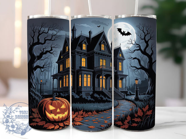 Haunted House Pumpkin Halloween Tumbler, Spooky Fall Cup Wrap, 20Oz Sublimation, Halloween Harvest Drinkware, Ghostly Pumpkin Mug, Creepy Autumn Wrap, Haunted Harvest Cup Print Sublimation ToriDesigns 