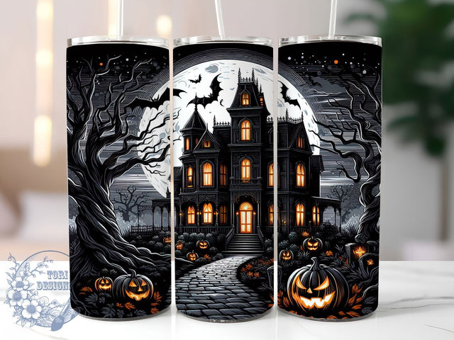 Haunted House Pumpkin Halloween Tumbler, Spooky Fall Cup Wrap, 20Oz Sublimation, Halloween Harvest Drinkware, Ghostly Pumpkin Mug, Creepy Autumn Wrap, Haunted Harvest Cup Print Sublimation ToriDesigns 