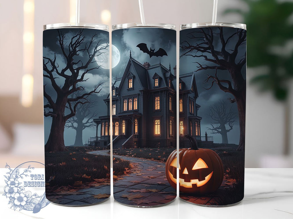 Haunted House Pumpkin Halloween Tumbler, Spooky Fall Cup Wrap, 20Oz ...