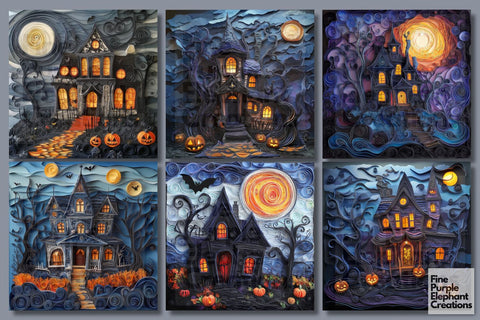 Haunted House Quilling Pattern Digital Paper Digital Pattern Fine Purple Elephant Creations 