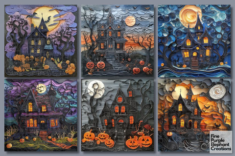 Haunted House Quilling Pattern Digital Paper Digital Pattern Fine Purple Elephant Creations 