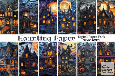 Haunted House Quilling Pattern Digital Paper Digital Pattern Fine Purple Elephant Creations 