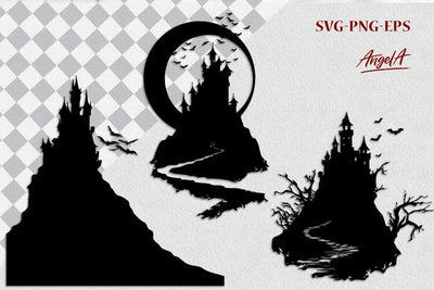 Haunted house silhouette, castle Scary Halloween clipart SVG SVG Angelina Semenova 