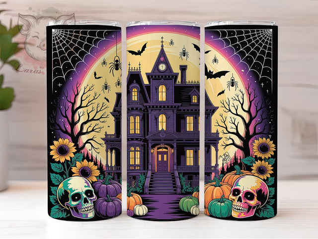 Haunted House Spooky Halloween Tumbler, Haunted House Wrap, 20Oz Sublimation, Spooky Drinkware, Gothic Tumbler Design, Witchy Cup Wrap, Horror Tumbler Print Sublimation Lara' s Designs 