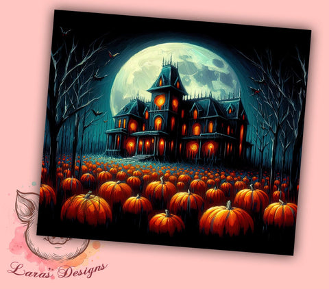 Haunted House Tumbler Wrap, 20 oz Skinny Tumbler Sublimation Design, Digital Download, Straight Tumbler Wrap PNG, Spooky Fall PNG Sublimation Lara' s Designs 