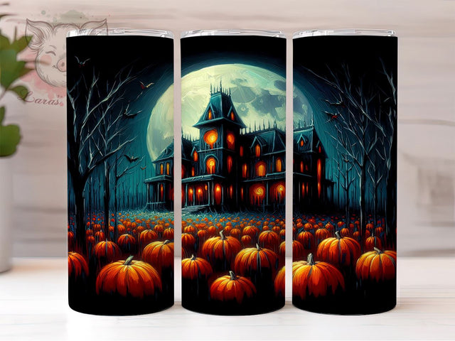 Haunted House Tumbler Wrap, 20 oz Skinny Tumbler Sublimation Design, Digital Download, Straight Tumbler Wrap PNG, Spooky Fall PNG Sublimation Lara' s Designs 