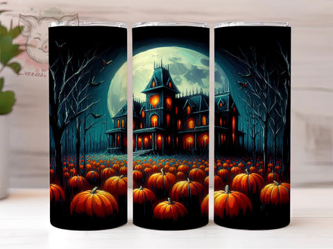 Haunted House Tumbler Wrap, 20 oz Skinny Tumbler Sublimation Design, Digital Download, Straight Tumbler Wrap PNG, Spooky Fall PNG Sublimation Lara' s Designs 
