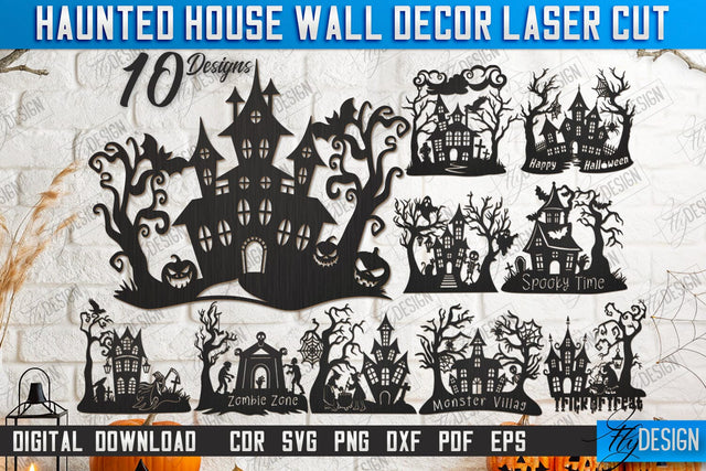 Haunted House Wall Décor Laser Cut Bundle | Seasonal Home Décor Idea | Halloween Wall Sign | Halloween Decoration | CNC Files SVG Fly Design 