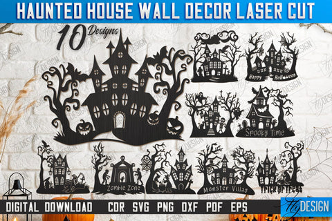 Haunted House Wall Décor Laser Cut Bundle | Seasonal Home Décor Idea | Halloween Wall Sign | Halloween Decoration | CNC Files SVG Fly Design 