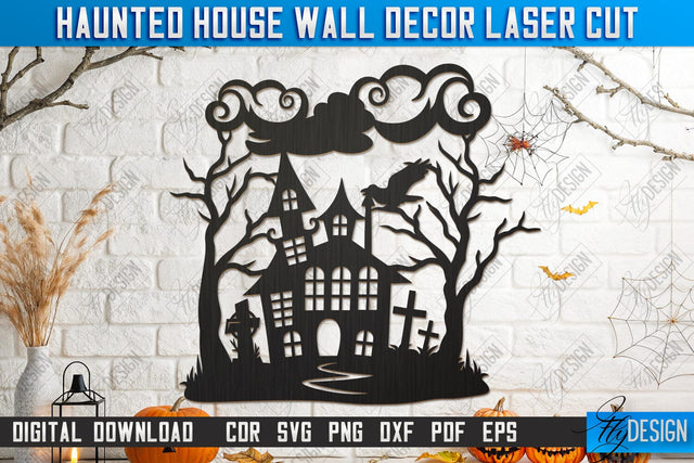 Haunted House Wall Décor Laser Cut | Seasonal Home Décor Idea | Halloween Wall Sign | Halloween Decoration | CNC File SVG Fly Design 