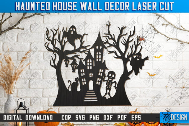 Haunted House Wall Décor Laser Cut | Seasonal Home Décor Idea | Halloween Wall Sign | Halloween Decoration | CNC File SVG Fly Design 