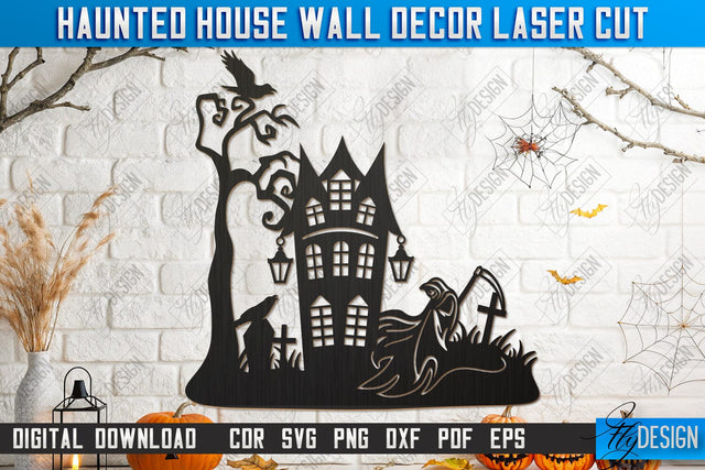 Haunted House Wall Décor Laser Cut | Seasonal Home Décor Idea | Halloween Wall Sign | Halloween Decoration | CNC File SVG Fly Design 