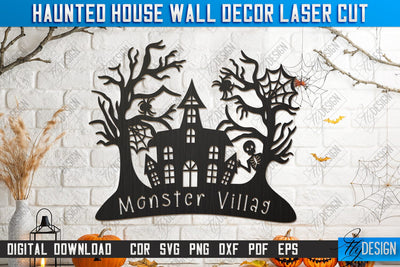 Haunted House Wall Décor Laser Cut | Seasonal Home Décor Idea | Halloween Wall Sign | Halloween Decoration | CNC File SVG Fly Design 
