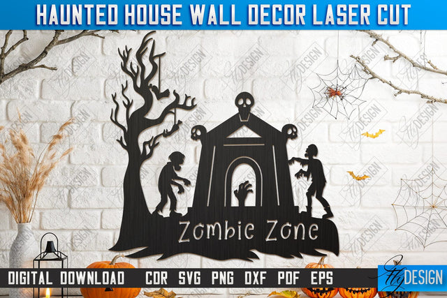 Haunted House Wall Décor Laser Cut | Seasonal Home Décor Idea | Halloween Wall Sign | Halloween Decoration | CNC File SVG Fly Design 