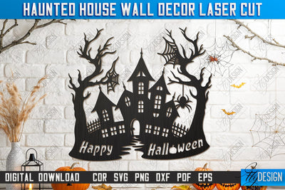 Haunted House Wall Décor Laser Cut | Seasonal Home Décor Idea | Halloween Wall Sign | Halloween Decoration | CNC File SVG Fly Design 
