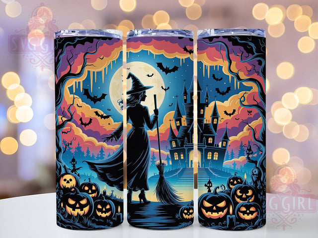 Haunted House Witch Halloween Tumbler, Halloween Witch, Spooky Scene, 20Oz Tumbler Wrap, Sublimation Drinkware, Gothic Aesthetic, Trick Or Treat Sublimation SvggirlplusArt 