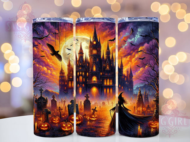 Haunted House Witch Halloween Tumbler, Witch Halloween Wrap, Spooky Season Cup, 20Oz Sublimation Tumbler, Bat Halloween Drinkware, Creepy Haunted Gift, Gothic Halloween Wrap Sublimation SvggirlplusArt 