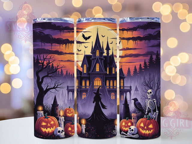 Haunted House Witch Halloween Tumbler, Witch Halloween Wrap, Spooky Season Cup, 20Oz Sublimation Tumbler, Bat Halloween Drinkware, Creepy Haunted Gift, Gothic Halloween Wrap Sublimation SvggirlplusArt 
