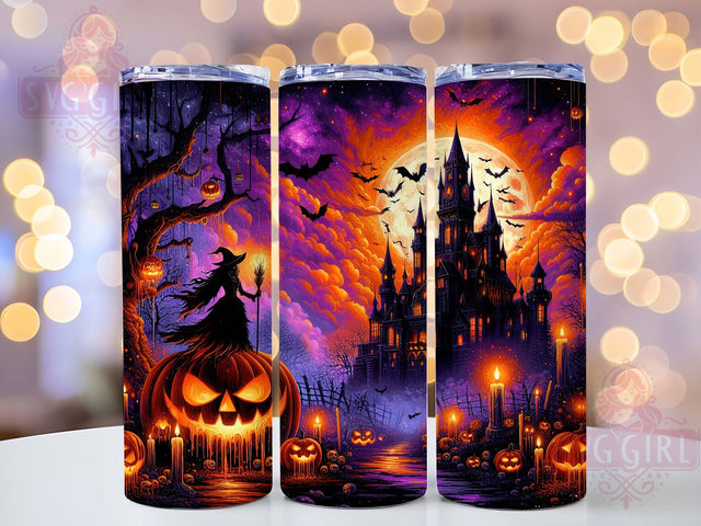 Haunted House Witch Halloween Tumbler, Witch Halloween Wrap, Spooky Season Cup, 20Oz Sublimation Tumbler, Bat Halloween Drinkware, Creepy Haunted Gift, Gothic Halloween Wrap Sublimation SvggirlplusArt 