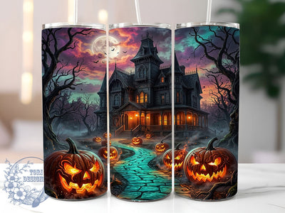 Haunted Mansion Jack-O-Lantern Path 20oz Tumbler, Spooky House, Glowing Pumpkins, Halloween Night, Dark Fantasy, Moody Atmosphere, Autumn Horror, Sublimation Wrap Sublimation ToriDesigns 